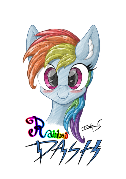 Size: 3508x4961 | Tagged: safe, artist:memprices, derpibooru import, rainbow dash, pegasus, pony, g4, absurd resolution, blushing, bust, colorful, cute, dashabetes, digital art, image, looking at you, pencil drawing, png, simple background, smiling, solo, traditional art, white background