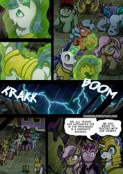 Size: 2408x3400 | Tagged: semi-grimdark, artist:tarkron, author:bigonionbean, derpibooru import, oc, changeling, earth pony, hybrid, pegasus, pony, undead, unicorn, comic:fusing the fusions, comic:time of the fusions, armor, body horror, butt, carapace, changeling oc, clothes, comic, commissioner:bigonionbean, dialogue, dock, fangs, female, filly, flesh, foal, friendship express, guard, hat, high res, horn, horror, image, jaws, levitation, lightning, magic, male, mare, maw, mawshot, open mouth, plot, png, rain, royal guard, royal guard armor, skinsuit, soldier, soldier pony, stallion, storm, stretch, stretching, stretchy, tail, teeth, telekinesis, train, vein, vein bulge, wings