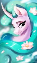 Size: 1560x2611 | Tagged: safe, artist:colorfulcolor233, derpibooru import, mistmane, pony, unicorn, g4, curved horn, flower, flower in hair, horn, image, jpeg, solo