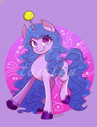 Size: 1555x2048 | Tagged: safe, artist:tomi_ouo, derpibooru import, izzy moonbow, pony, unicorn, g5, ball, female, heart, horn, hornball, image, izzy's tennis ball, jpeg, looking at you, mare, obtrusive watermark, smiling, smiling at you, solo, tennis ball, unshorn fetlocks, watermark