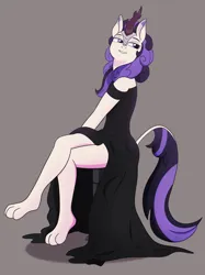 Size: 1280x1708 | Tagged: safe, artist:imperiialfrost, derpibooru import, oc, oc:wintertide frost, anthro, kirin, barefoot, clothes, dress, feet, female, image, jpeg, sitting, solo, toes