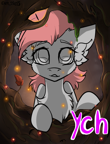 Size: 820x1075 | Tagged: safe, artist:yuris, derpibooru import, oc, unofficial characters only, pony, advertisement, auction, commission, forest, hollow, image, png, smiling, solo, tree, wood, ych sketch