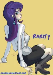 Size: 7161x10129 | Tagged: safe, artist:reashi, derpibooru import, rarity, human, g4, clothes, female, high heels, humanized, image, jpeg, shoes, simple background, solo