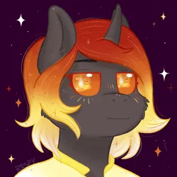 Size: 1920x1920 | Tagged: artist needed, safe, derpibooru import, changeling queen oc, oc, oc:string, anthro, changeling, changeling queen, unicorn, cute, equine, female, food, glitter, horn, image, looking at you, looking back, looking back at you, orange, orange changeling, orange eyes, png, small smile, smiling, smiling at you, smirk, solo, stars