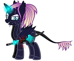 Size: 8260x6763 | Tagged: safe, artist:severity-gray, derpibooru import, oc, oc:night shade, alicorn, bat pony, bat pony alicorn, pony, armor, bat wings, eyeshadow, freckles, horn, image, jetstream sam, katana, leonine tail, looking at you, magic, makeup, metal gear, metal gear rising, nudity, png, ponytail, power armor, powered exoskeleton, sheath, simple background, smiling, smiling at you, solo, sword, tail, telekinesis, transparent background, weapon, wings