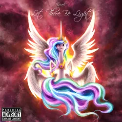 Size: 1400x1400 | Tagged: safe, artist:stepandy, derpibooru import, princess celestia, alicorn, pony, seraph, seraphicorn, g4, abstract background, album cover, brony music, floating, image, jpeg, looking up, multiple wings, open mouth, solo, spread wings, wings