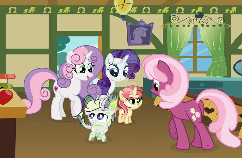 Size: 1024x671 | Tagged: safe, artist:velveagicsentryyt, derpibooru import, cheerilee, rarity, sweetie belle, oc, oc:burnity, oc:strawberlly, dracony, hybrid, pony, g4, auntie rarity, auntie sweetie belle, base used, image, interspecies offspring, jpeg, offspring, older, older sweetie belle, parent:button mash, parent:rarity, parent:spike, parent:sweetie belle, parents:sparity, parents:sweetiemash