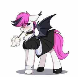 Size: 2048x2048 | Tagged: safe, artist:cottonaime, derpibooru import, oc, oc:lance, unofficial characters only, bat pony, pony, bell, bell collar, clothes, collar, crossdressing, duster, high res, image, jpeg, maid, male, simple background, solo, stallion, white background