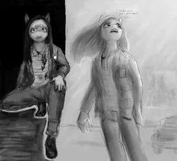 Size: 6000x5438 | Tagged: safe, artist:misstwipietwins, derpibooru import, pinkie pie, anthro, earth pony, g4, image, james sunderland, monochrome, pinkamena diane pie, png, silent hill, silent hill 2, solo