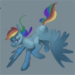 Size: 1490x1490 | Tagged: safe, artist:alumx, derpibooru import, rainbow dash, pegasus, pony, g4, blue background, female, flying, grin, image, jpeg, mare, missing cutie mark, simple background, smiling, solo, spread wings, wings