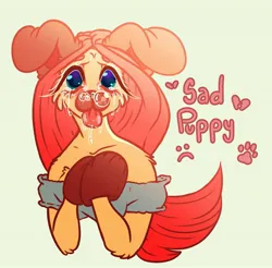 Size: 1639x1616 | Tagged: safe, artist:unfinishedheckery, derpibooru import, fluttershy, anthro, pegasus, g4, clothes, costume, crying, digital art, dog ears, drool, female, flutterdog, image, jpeg, looking at you, muzzle, paw gloves, sad, snot bubble, solo, tongue out