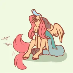 Size: 1080x1080 | Tagged: safe, artist:unfinishedheckery, derpibooru import, fluttershy, anthro, pegasus, unguligrade anthro, g4, behaving like a dog, breasts, clothes, costume, digital art, dog ears, eyes closed, female, flutterdog, image, jpeg, muzzle, paw gloves, petting, solo, spread wings, thighs, tongue out, wings