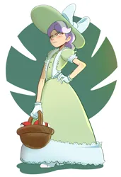 Size: 2160x3166 | Tagged: safe, artist:applephil, derpibooru import, diamond tiara, human, g4, annoyed, basket, blushing, clothes, cringing, crossover, dress, ear piercing, earring, gloves, hand on hip, hat, high heels, high res, humanized, image, jewelry, lady, piercing, png, poké ball, pokémon, pokémon trainer, shoes, unamused