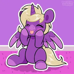 Size: 4000x4000 | Tagged: safe, artist:partypievt, derpibooru import, oc, unofficial characters only, alicorn, pony, alicorn oc, blushing, cute, eyes closed, female, horn, image, jpeg, mare, ocbetes, sitting, solo, tongue out, wings