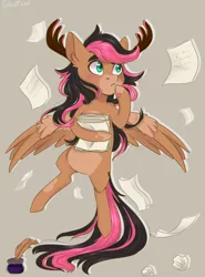 Size: 2000x2700 | Tagged: safe, artist:silbersternenlicht, derpibooru import, oc, unofficial characters only, pegasus, pony, antlers, high res, image, png, solo