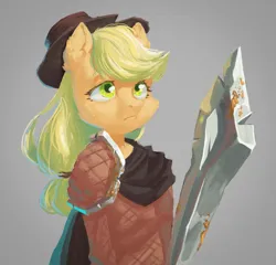 Size: 1873x1795 | Tagged: safe, artist:haku nichiya, derpibooru import, applejack, anthro, earth pony, g4, image, png, simple background, solo, sword, weapon