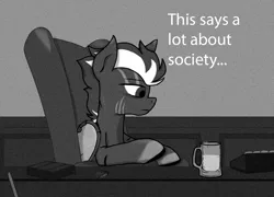 Size: 1244x897 | Tagged: safe, artist:klonray, derpibooru import, oc, oc:colton whittles, unofficial characters only, pegasus, pony, black and white, grayscale, image, male, meme, monochrome, pegasus oc, png, sad, sitting, solo, stallion, wings