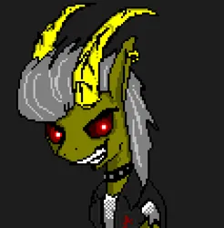 Size: 705x716 | Tagged: safe, artist:damset, derpibooru import, oc, oc:anarchy, unofficial characters only, bicorn, choker, clothes, horn, image, looking at you, ms paint, multiple horns, pixel art, png, punk, red sclera, simple background, solo