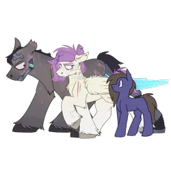 Size: 2300x2300 | Tagged: safe, artist:molars, derpibooru import, oc, oc:01, oc:09, unofficial characters only, earth pony, pegasus, pony, augmented, augmented wings, cyberpunk, doodle, high res, image, png, scar, simple background, size comparison, size difference, torn ear, transparent background, unshorn fetlocks