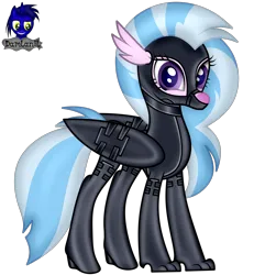 Size: 3840x4154 | Tagged: safe, artist:damlanil, derpibooru import, silverstream, classical hippogriff, hippogriff, pony, g4, bdsm, bodysuit, bondage, bondage mask, boots, bound wings, catsuit, clothes, collar, corset, cute, diastreamies, female, gag, gimp suit, happy, high heels, hood, image, latex, latex boots, latex suit, looking at you, mare, muzzle gag, png, rubber, shine, shiny, shoes, show accurate, simple background, solo, suit, transparent background, vector, wings