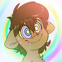 Size: 2000x2000 | Tagged: safe, artist:fluffyxai, derpibooru import, oc, oc:spirit wind, unofficial characters only, earth pony, pony, abstract background, chest fluff, drool, drool on mouth, fetish, freckles, high res, hypno eyes, hypnosis, hypnosis fetish, hypnotized, image, kaa eyes, male, png, solo, stallion, sweat, sweatdrop