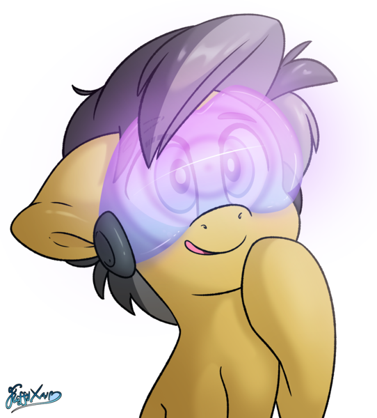 Size: 2800x3100 | Tagged: safe, artist:fluffyxai, derpibooru import, oc, oc:moon sparks, unofficial characters only, pony, curious, high res, hypnogear, hypnogoggles, hypnosis, hypnotized, image, male, png, simple background, smiling, transparent background