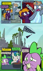 Size: 1920x3168 | Tagged: safe, artist:alexdti, derpibooru import, spike, oc, oc:brainstorm (alexdti), oc:purple creativity, oc:star logic, dragon, pegasus, pony, unicorn, comic:quest for friendship, g4, sparkle's seven, uprooted, about to cry, dialogue, female, floppy ears, flying, folded wings, glasses, glow, glowing horn, high res, hooves, horn, image, jpeg, magic, male, mare, misspelling, narrowed eyes, open mouth, open smile, outdoors, pegasus oc, pinpoint eyes, raised hoof, raised leg, smiling, speech bubble, spoon, spread wings, stallion, standing, telekinesis, twinkle in the sky, underhoof, unicorn oc, wavy mouth, wings