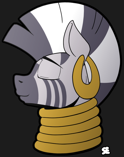 Size: 1401x1767 | Tagged: safe, artist:sefastpone, derpibooru import, zecora, pony, zebra, g4, bust, digital art, eyes closed, image, jewelry, male, png, portrait, rule 63, side view, simple background, stallion, zircon