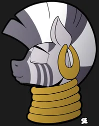 Size: 1401x1767 | Tagged: safe, artist:sefastpone, derpibooru import, zecora, pony, zebra, g4, bust, digital art, eyes closed, image, jewelry, male, png, portrait, rule 63, side view, simple background, stallion, zircon