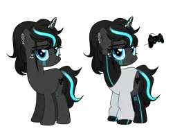 Size: 7279x5497 | Tagged: safe, artist:idkhesoff, derpibooru import, oc, oc:ponystation, ponified, unofficial characters only, pony, unicorn, bedroom eyes, clothes, console ponies, ear piercing, earring, eyebrow piercing, female, freckles, image, jewelry, mare, markings, nose piercing, nose ring, piercing, playstation 4, png, simple background, socks, solo, stockings, sweater, tattoo, thigh highs, transparent background