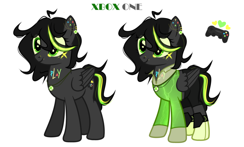 Size: 5760x3489 | Tagged: safe, artist:idkhesoff, derpibooru import, oc, oc:xpone, ponified, unofficial characters only, pegasus, pony, boots, clothes, console ponies, ear piercing, earring, eyebrow piercing, female, freckles, image, jacket, jewelry, knee pads, mare, markings, necklace, nose piercing, nose ring, piercing, png, shoes, shorts, simple background, solo, tattoo, transparent background, xbox, xbox one