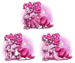 Size: 4200x3500 | Tagged: suggestive, artist:king-kakapo, derpibooru import, pinkie pie, anthro, earth pony, g4, adorasexy, all fours, bloomers, blushing, bow, bowtie, bra, bracelet, breasts, busty pinkie pie, cleavage, clothes, cute, dress, female, frilly dress, frilly underwear, hair bow, happy, high heels, image, jewelry, kneeling, looking at you, multiple variants, one eye closed, open mouth, open smile, partially undressed, png, sexy, shoes, simple background, smiling, socks, solo, strapless bikini, sunglasses, swimsuit, thigh highs, underwear, white underwear, wink