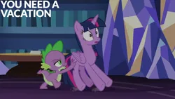 Size: 1280x720 | Tagged: safe, derpibooru import, edit, edited screencap, editor:quoterific, screencap, spike, twilight sparkle, twilight sparkle (alicorn), alicorn, pony, g4, once upon a zeppelin, image, png, twilight's castle