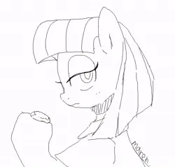 Size: 659x630 | Tagged: safe, artist:maren, derpibooru import, maud pie, earth pony, pony, g4, 2017, aside glance, boulder (g4), bust, doodle, female, holding, image, jpeg, looking at you, mare, old art, sideways glance