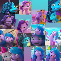 Size: 3000x3000 | Tagged: safe, derpibooru import, edit, edited screencap, screencap, izzy moonbow, pipp petals, sunny starscout, zipp storm, earth pony, pegasus, pony, unicorn, g5, my little pony: make your mark, my little pony: make your mark chapter 2, spoiler:my little pony: make your mark chapter 2, spoiler:mymc02e02, spoiler:mymc02e03, spoiler:mymc02e07, spoiler:mymc02e08, angry, bag, collage, crazy eyes, crazy face, creepy, deranged, duckface, evil laugh, faic, female, fluttershy's cutie mark, grin, growing pains, have you seen this dragon?, headband, heart, high res, hoof done it?, hoof heart, image, izzy is best facemaker, izzy moonbow is best facemaker, jewelry, laughing, looking at each other, looking at someone, mare, misty brightdawn, misty is best facemaker, nervous, out of context, pinpoint eyes, pipp petals is best facemaker, pipp petals is not amused, png, pointing, portrait of a princess, rainbow dash's cutie mark, regalia, saddle bag, shocked, smiling, smug, tongue out, twilight sparkle's cutie mark, unamused, underhoof, upside-down hoof heart