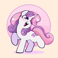 Size: 2058x2061 | Tagged: safe, artist:syrupyyy, derpibooru import, sweetie belle, pony, unicorn, g4, alternate cutie mark, blushing, cute, daaaaaaaaaaaw, diasweetes, female, filly, foal, high res, horn, image, open mouth, open smile, png, ponytober, raised hoof, raised leg, smiling, solo, syrupyyy is trying to murder us