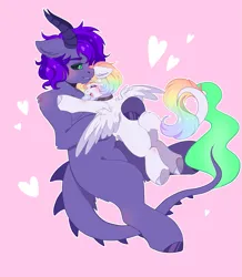 Size: 1739x1996 | Tagged: safe, artist:bizarre_pony, derpibooru import, oc, oc:esoteric, oc:radagast, alicorn, demon, demon pony, original species, pony, butt, fire, green eyes, green fire, image, multicolored hair, pink background, plot, png, rainbow hair, simple background