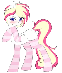 Size: 3682x4356 | Tagged: safe, artist:torihime, derpibooru import, oc, oc:pilot light, unofficial characters only, earth pony, pony, clothes, commission, earth pony oc, freckles, image, pink socks, png, simple background, socks, solo, striped socks, transparent background, ych result