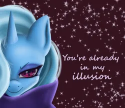 Size: 1622x1404 | Tagged: safe, artist:polnocnykot, derpibooru import, trixie, pony, unicorn, g4, illusion, image, joke, jpeg, looking at you, naruto, sharingan, smiling, smirk, solo