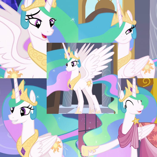 Size: 720x720 | Tagged: safe, derpibooru import, edit, editor:megalobronia, screencap, princess celestia, alicorn, pony, celestial advice, g4, horse play, make new friends but keep discord, princess twilight sparkle (episode), sweet and elite, collage, cropped, crown, cute, cutelestia, ethereal mane, image, jewelry, peytral, png, regalia, tiara