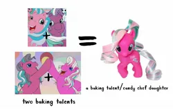 Size: 1696x1080 | Tagged: safe, derpibooru import, edit, edited screencap, screencap, cotton candy (g3), sweetberry, twirly treats, earth pony, pony, g3, g4, cotton candy, cottonberry, curly hair, female, filly, foal, image, jpeg, lesbian, offspring, parent:cotton candy, parent:cotton candy (g3), parent:sweetberry, parents:cottonberry, ponytail, simple background, theory, toy, two moms, white background