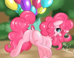 Size: 2652x2103 | Tagged: safe, artist:marbatra, derpibooru import, pinkie pie, earth pony, pony, g4, balloon, butt, dock, featureless crotch, image, open mouth, png, solo, tail