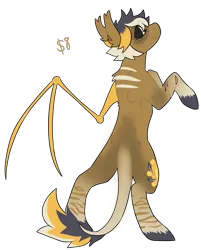 Size: 1641x2037 | Tagged: safe, artist:catastrophyte, derpibooru import, oc, unofficial characters only, bat pony, pony, brown coat, full body, image, leg scar, leonine tail, multicolored mane, png, rear view, rearing, scar, simple background, solo, tail, transparent background