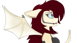 Size: 3840x2160 | Tagged: safe, artist:straighttothepointstudio, derpibooru import, oc, unofficial characters only, anthro, bat pony, g5, anthro oc, bat pony oc, bat wings, clothes, digital art, female, glasses, hand, headset, high res, image, png, scared, simple background, solo, transparent background, wings