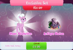 Size: 1266x860 | Tagged: safe, derpibooru import, idw, pegasus, pony, g4, bundle, bush, costs real money, english, female, folded wings, gameloft, idw showified, image, jewelry, jpeg, mare, my little pony: magic princess, necklace, numbers, pearl necklace, sale, sheer perfection, solo, statue, text, vase, wings