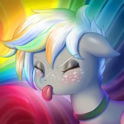 Size: 2023x2023 | Tagged: safe, artist:generalecchi, derpibooru import, oc, oc:silver silhouette, pegasus, pony, abstract background, bust, choker, eyes closed, floppy ears, freckles, high res, image, png, portrait, solo, tongue out