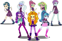 Size: 5904x3886 | Tagged: safe, artist:givralix, artist:xebck, derpibooru import, edit, vector edit, adagio dazzle, aria blaze, indigo zap, lemon zest, sonata dusk, sour sweet, sugarcoat, sunny flare, human, equestria girls, g4, .svg available, absurd resolution, boots, clothes, crystal prep academy, crystal prep academy uniform, crystal prep shadowbolts, glasses, goggles, image, looking at you, my little pony equestria girls: friendship games, my little pony equestria girls: rainbow rocks, png, pose, school uniform, shadow five, shoes, simple background, the dazzlings, transparent background, vector