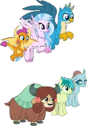 Size: 510x737 | Tagged: safe, derpibooru import, edit, edited screencap, editor:pascalmulokozi2, screencap, gallus, ocellus, sandbar, silverstream, smolder, yona, changeling, dragon, earth pony, gryphon, hippogriff, pony, yak, g4, uprooted, background removed, bow, cloven hooves, cute, diaocelles, diastreamies, dragon wings, eyebrows, female, flying, gallabetes, group, hair bow, image, jewelry, male, monkey swings, necklace, not a vector, png, sandabetes, sextet, simple background, smiling, smolderbetes, spread wings, stallion, student six, transparent background, wings, yonadorable