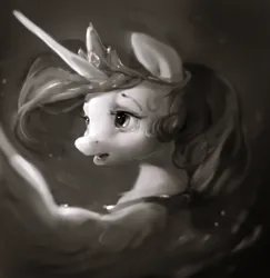 Size: 2436x2502 | Tagged: safe, artist:inkhooves, derpibooru import, princess celestia, alicorn, pony, g4, female, grayscale, high res, image, jpeg, mare, monochrome, solo