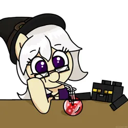 Size: 2048x2048 | Tagged: safe, artist:super-dead, derpibooru import, ponified, cat, earth pony, pony, clothes, female, glasses, hat, high res, image, minecraft, png, potion, simple background, solo, straw, white background, witch, witch hat